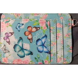 Credit Card Holder Slim Wallet Butterfly & Floral Pattern RFID blocking NEW - Picture 1 of 2