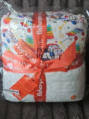 罕见海报牛仔裤全新全新带盒 FISHER PRICE PATOO BLANKET 复古 HTF THROW — 第 1/4 张图片