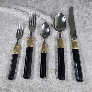 Cubiertos Mikasa Prisma Ébano G4570 5 piezas Colocación Japón Negro Dorado  - Imagen 1 de 23