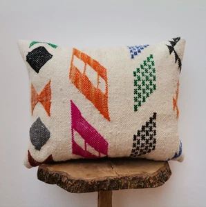 Funda de cojín blanca Kilim hecha a mano marroquí funda de almohada sofá boho. - Imagen 1 de 4