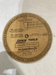 Vintage 1935 Lufkin Tools Ruota Tabella Calcolatrice Filettature Rubinetto Trapano Misure - Foto 1 di 3