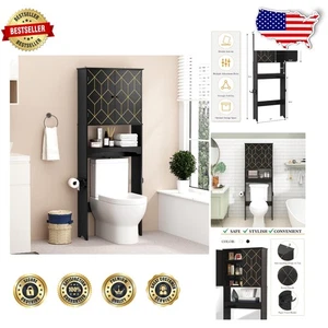 Waterproof Over The Toilet Cabinet with Adjustable Shelves and Gold Trim Finish - Picture 1 of 8