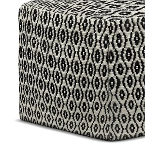 Pemberly Row Modern Boho Square Fabric Woven Pouf in Black and White - Picture 1 of 4