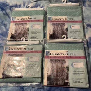 Lot Of Four “Elegant Sheer” Tailored Panels 45x63 Length Color Dotty/Green - Picture 1 of 7