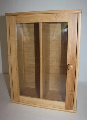 Бамбуковый деревянный стоячий шкаф стеклянная дверь 2 колонки 11X6X15"" - Изображение 1 из 4