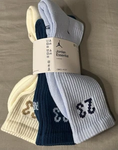 Jordan Essential “23” Dri-Fit Crew Socks 3 Pairs Multi Men’s Size L (8-12) - Picture 1 of 9
