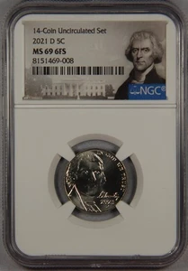 2021-D Jefferson Nickel NGC MS69 6FS 14-Coin Uncirculated Set 5c - Picture 1 of 3