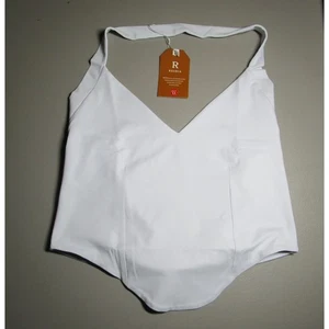Reoria Women's Cropped Halter Camisole Top White V-Neck Bralette Size XL 16-18  - Picture 1 of 4