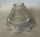 Vintage Industrial Holophane Ribbed Glass Lamp Shade with Fluted & Ruffled Rim