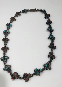 VTg Mexico TP-102 Necklace 925 Silver Turquoise Amethyst VALLADARES - Picture 1 of 14