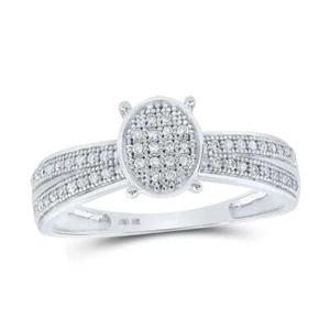 10K White Gold Diamond Women's Cluster Split Shank Oval Cocktail Ring 1/6 CT - Picture 1 of 1