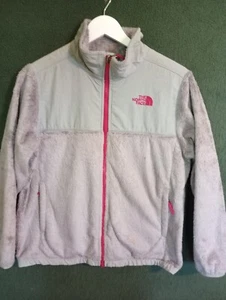The North Face Gray Fleece Zip Jacket Girls XL Pink Trim Zipped Pockets Logo - Picture 1 of 13