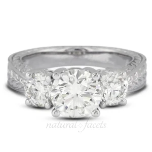 1.28ct F VS2 Round Natural Diamonds White Gold Vintage Style Engagement Ring - Picture 1 of 7