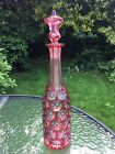 Antique Bohemian Cranberry Flash Tall Decanter 343 Cm High With Stopper