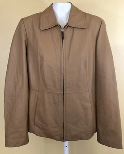 Women's Guess Genuine Leather zip up size M Color Tan/ Caramel Biker Jacket - Picture 1 of 10