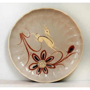 Mid Century Tonala Pottery Leaping Gazelle Platter Made in Mexico - Foto 1 di 9