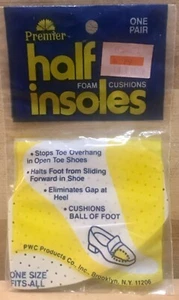 ONE (1) PAIR OF PREMIER HALF INSOLES FOAM CUSHIONS 1 SIZE FIT ALL NEW IN PACKAGE - Picture 1 of 12