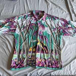 Vintage 80s Generra Short Sleeve Hawaiian Shirt Crazy Colors Art Piece Size Med