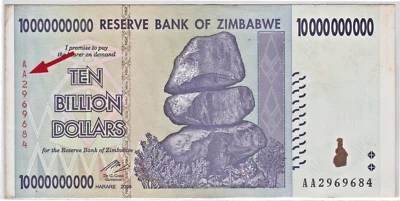 Mazuma *F2100 Zimbabwe 2008 10000000000 Billion Dollars AA2969684 UNC - Image 1 of 2