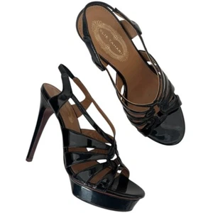 Elie Tahari Platform Slingback Strappy Sandals 39 9 Black Patent Leather 5” Heel - Picture 1 of 11