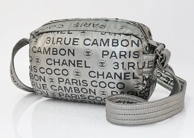 Auth CHANEL 31 RUE CAMBON Silver Nylon Shoulder Crossbody Bag Purse #60850 - Image 1 of 4