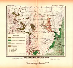 UNDERGROUND WATER, DAKOTAS, NEB. KANS, N. GREAT PLAINS Antique geology map 1901 - Picture 1 of 1
