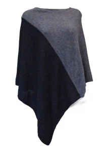 Celeste Womens Poncho One Size Sweater Gray Wool Cashmere Color Block Knit Cape - Picture 1 of 5