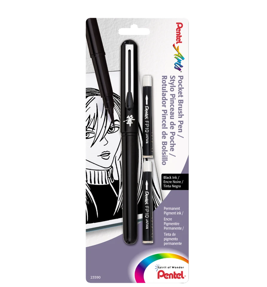 Pentel Pocket Brush Pen+2 refills. Black, Grey or Sepia Ink. Manga, Drawing, Art - Image 1 of 1