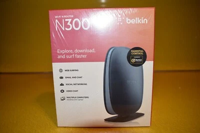 Belkin N300 Wi-Fi N Router 300 Mbps 4-Port 10/100 2.4 GHz Wireless  Brand New - Image 1 of 4
