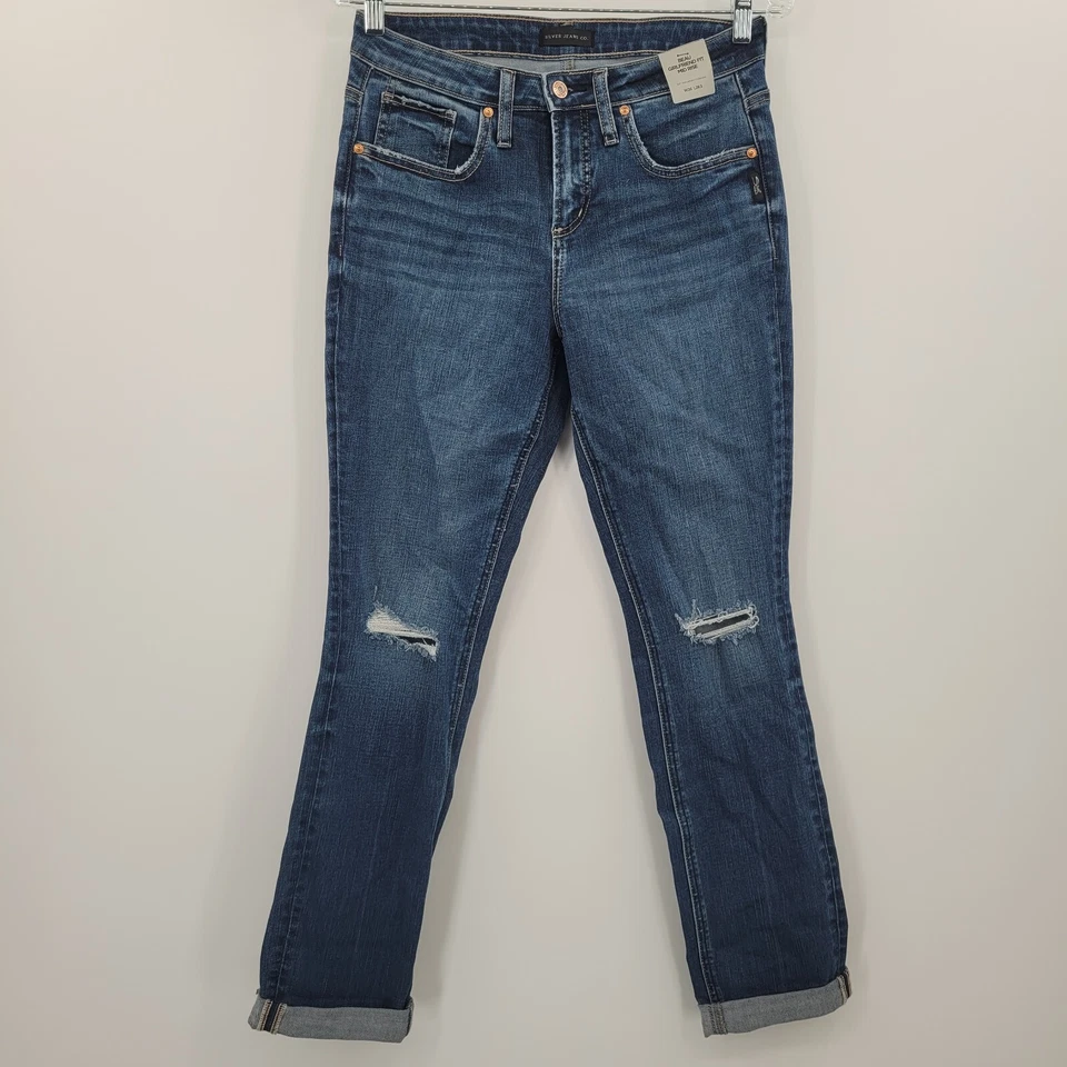 Pantalones de mezclilla para mujer Silver Jeans Co Beau tiro medio pierna ajustada azul talla 26 Foto 1 de 4