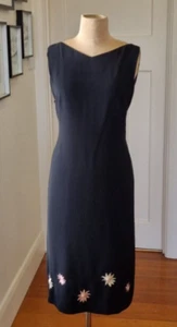 Vintage 90s Anthea Crawford size 10 Black pencil dress with embroided flowers - Picture 1 of 10