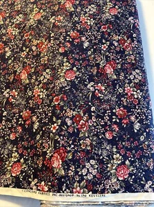 2 Yards Vtg Concord Cotton Fabric- Joan Kessler - multi color floral-drk blue BG - Picture 1 of 5