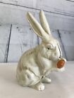 Sitting  BUNNY  RABBIT   Cast Iron Bank--Eating a Carrot ---7 " tall