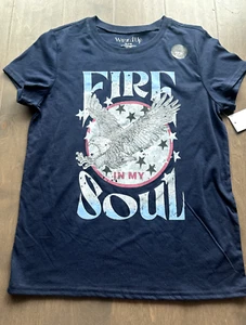 Wound Up T Shirt Short Sleeve "Fire in my Soul" Eagle Navy Cotton Juniors Med - Picture 1 of 3