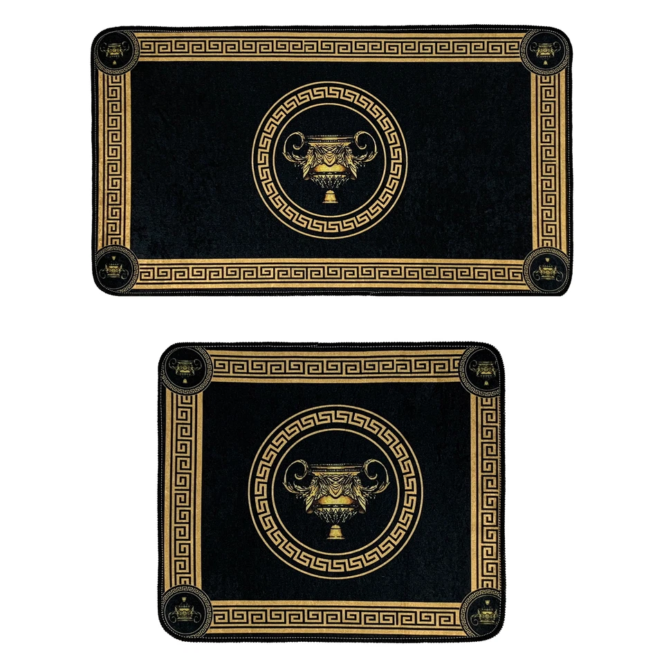 Badematte Badvorleger Badeteppich Duschvorleger 2er Set Pack schwarz gold weich - Bild 1 von 4
