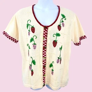 ADORABLE STORYBOOK KNITS SHRT SLV CARDIGAN SWEATER W/ STRAWBERRIES BEADS - Picture 1 of 8