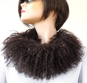 Pelz Schal Tibetlamm Boa Loop Fell Kragen Mantel Jacke Besatz Lammfell dk.Braun - Picture 1 of 4