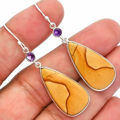Natural Picture Jasper & Amethyst 925 Sterling Silver Earrings Jewelry E-1002 - Image 1 of 4