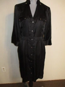 White House Black Market FAB! Snap Front Silk/Cotton Shirt Dress in Black Size 8 - Picture 1 of 9