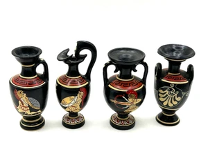 4 Greek Pottery Miniature Vases By J. Spyropoulos Pottery Works Hand Painted - Picture 1 of 23