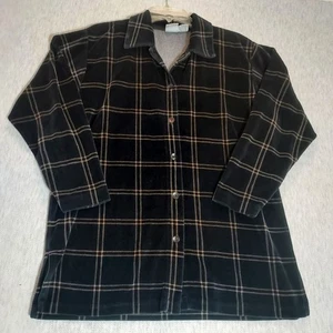 Jason Maxwell Damen M Velour Shacket Button Up Hemd schwarz hellbraun kariert Kragen LESEN - Bild 1 von 8