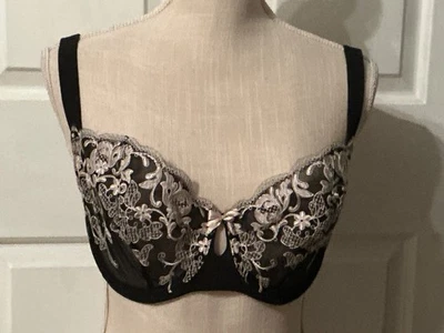 🌸 Sujetador bordado con aros de encaje negro/crema Felina 34DDD para dama 🌸 Foto 1 de 4