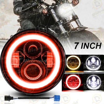 7" Motorcycle LED Hi/Lo Headlight Red Halo For Kawasaki 440 454 550 750 1000 LTD - Image 1 of 4