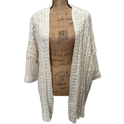 Cárdigan Umgee Grueso Tejido Kimono Frente Abierto Manga Corta Crema Boho Talla S/M Foto 1 de 4