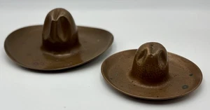 Vintage Set of 2 Copper Cowboy Hat Sombrero 5½" & 7½" – Folk Art Ashtrays - Picture 1 of 4