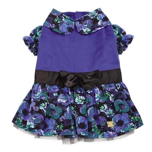 M. Isaac Mizrahi Floral Dot Collection Party Dog Dress Pet Blue Black Designer - Picture 1 of 4