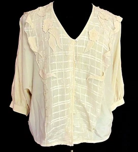 Mercedes & Adrienne Women's Silk Blouse Beaded Ivory Off White Shirt Sz 10  - Picture 1 of 7