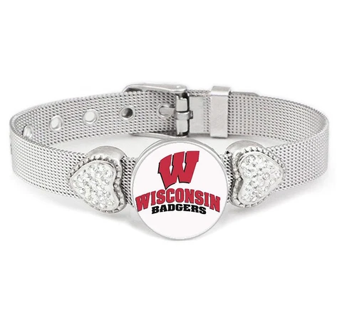 University Wisconsin Badgers Womens Adjustable Silver Bracelet Jewelry Gift D26 Cover