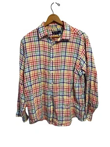 DANIEL CREMIEUX Shirt Colorful Plaid 100% Linen Mens Large Multicolor Plaid - Picture 1 of 3