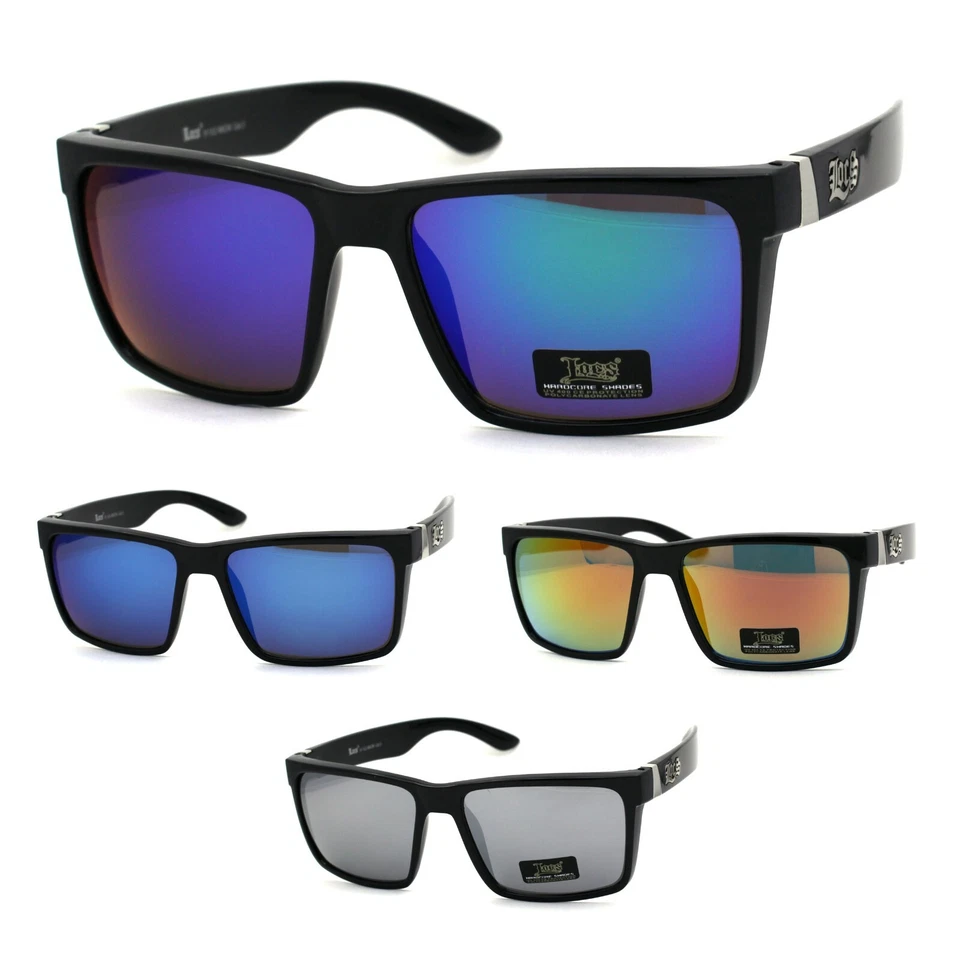 Locs de Colores Reflectante Negro Rectangular Gánster Resistente Gafas de Sol - Imagen 1 de 1